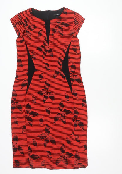 Roman Women Red Black Floral Striped Bodycon Dress Size 10