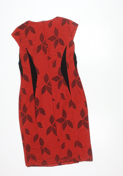 Roman Women Red Black Floral Striped Bodycon Dress Size 10