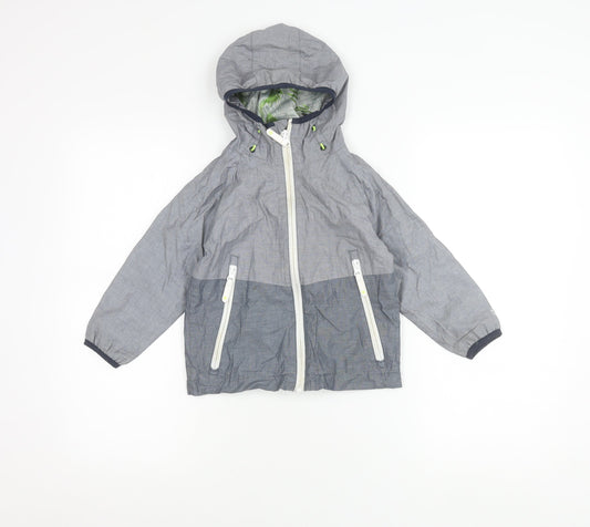 Next Girls Grey Hooded Rain Coat Jacket Age 4 Years Cotton Zip Pockets