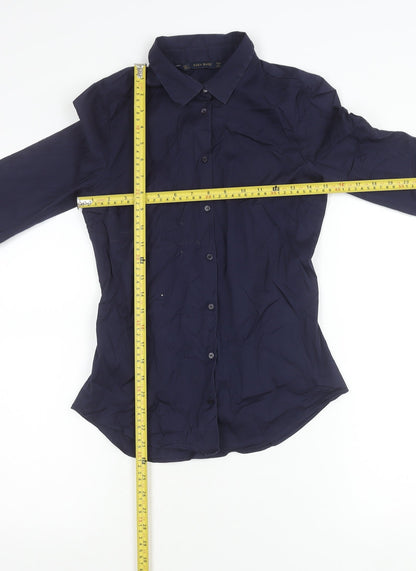 Womens UK Size S Zara Basic Blue Basic Button-Up
