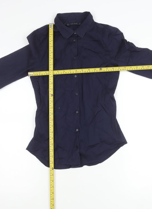 Womens UK Size S Zara Basic Blue Basic Button-Up