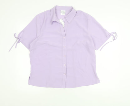 Classics Womens Purple Button-Up Shirt Size 16 Collared Short Sleeve