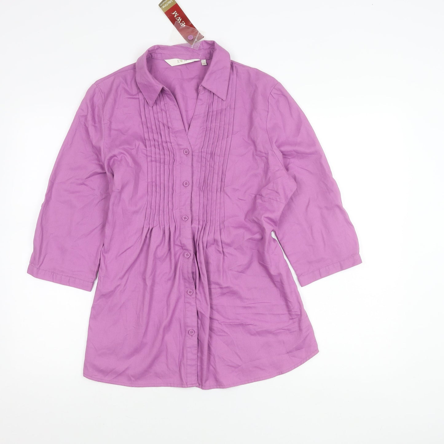 EWM Womens Purple Button-Up Tunic Shirt Size 14 Collared 3/4 Sleeve