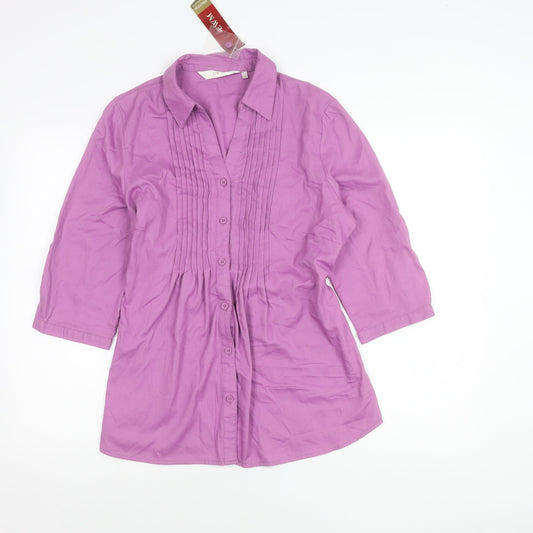 EWM Womens Purple Button-Up Tunic Shirt Size 14 Collared 3/4 Sleeve