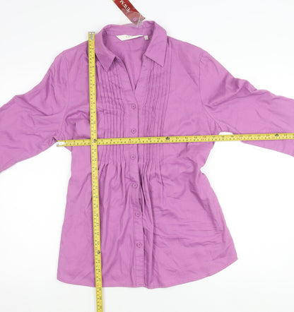 EWM Womens Purple Button-Up Tunic Shirt Size 14 Collared 3/4 Sleeve