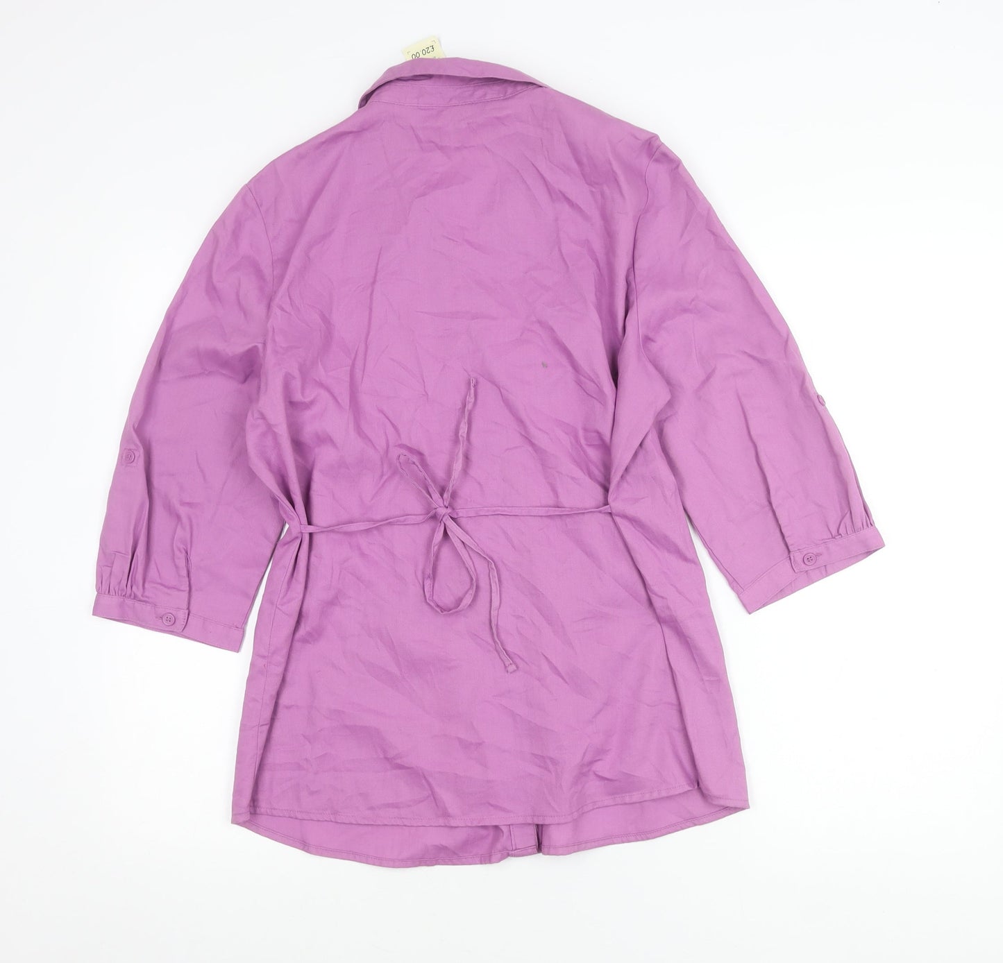EWM Womens Purple Button-Up Tunic Shirt Size 14 Collared 3/4 Sleeve