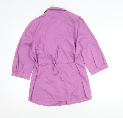 EWM Womens Purple Button-Up Tunic Shirt Size 14 Collared 3/4 Sleeve