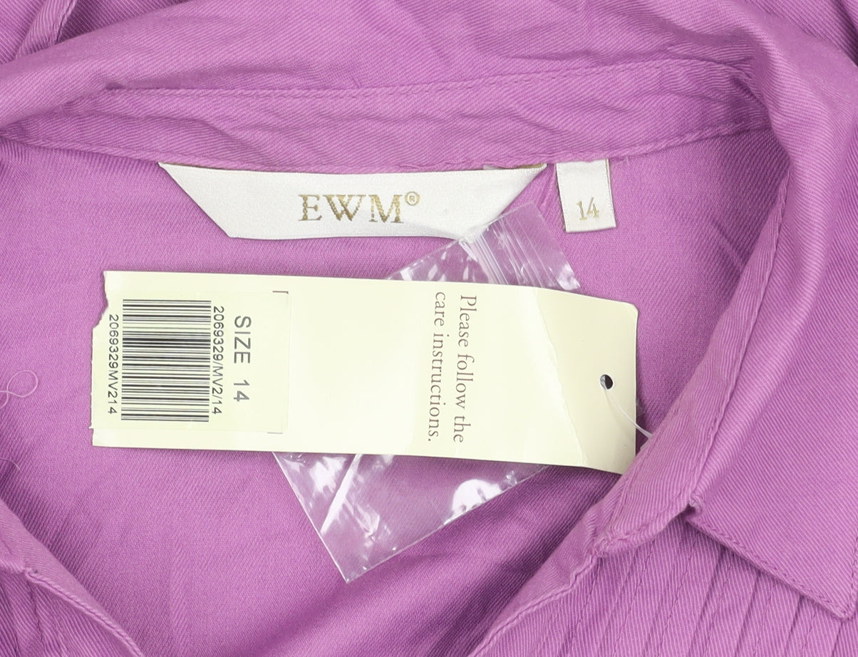 EWM Womens Purple Button-Up Tunic Shirt Size 14 Collared 3/4 Sleeve