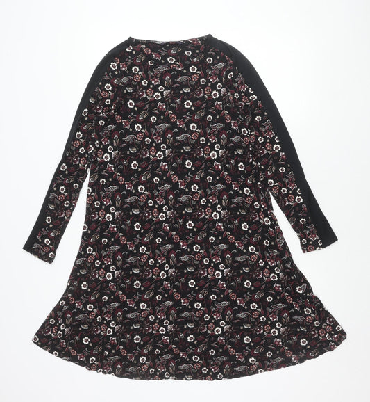 Marks and Spencer Women’s Black Floral Long Sleeve Knee Length Shift Dress Size 14