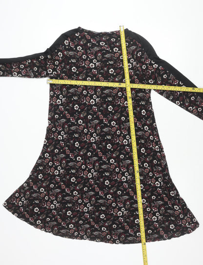 Marks and Spencer Women’s Black Floral Long Sleeve Knee Length Shift Dress Size 14