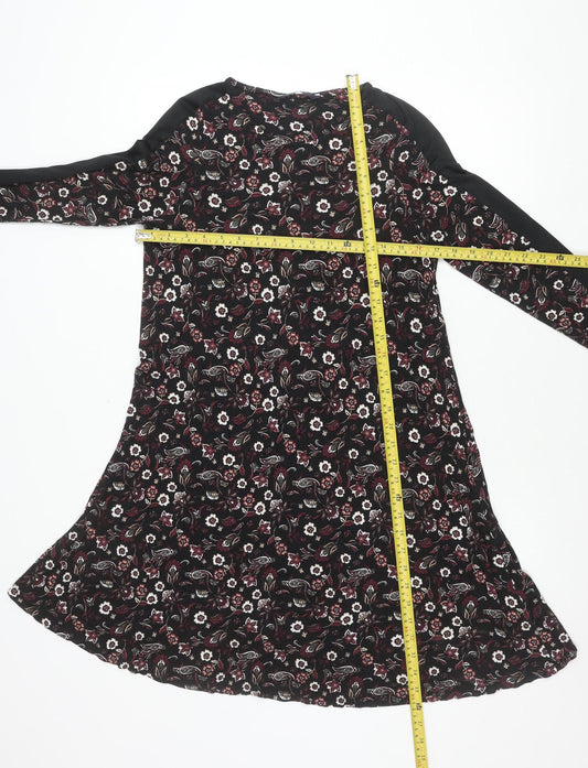 Marks and Spencer Women’s Black Floral Long Sleeve Knee Length Shift Dress Size 14