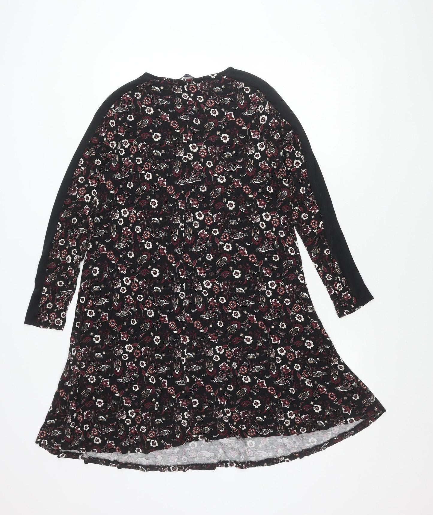 Marks and Spencer Women’s Black Floral Long Sleeve Knee Length Shift Dress Size 14
