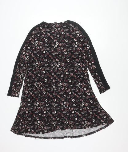 Marks and Spencer Women’s Black Floral Long Sleeve Knee Length Shift Dress Size 14