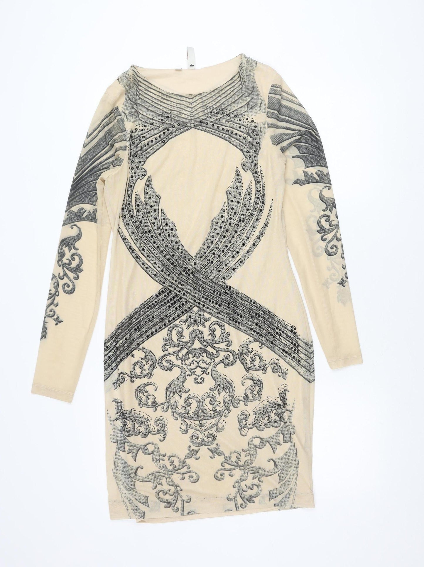 Bodyflirt Women Beige Bodycon Dress Size 10 Long Sleeve Partywear