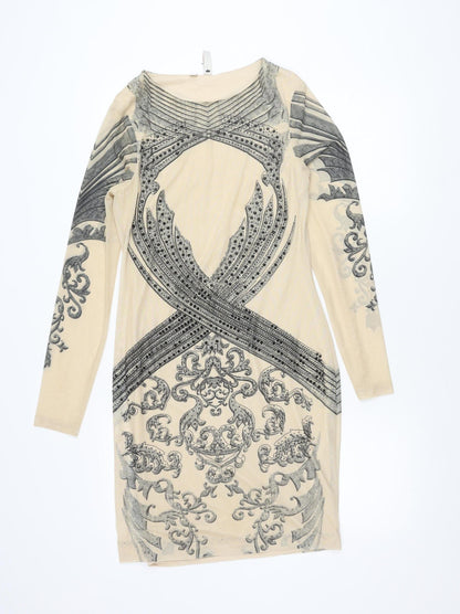Bodyflirt Women Beige Bodycon Dress Size 10 Long Sleeve Partywear