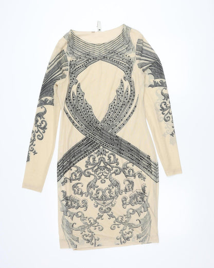 Bodyflirt Women Beige Bodycon Dress Size 10 Long Sleeve Partywear