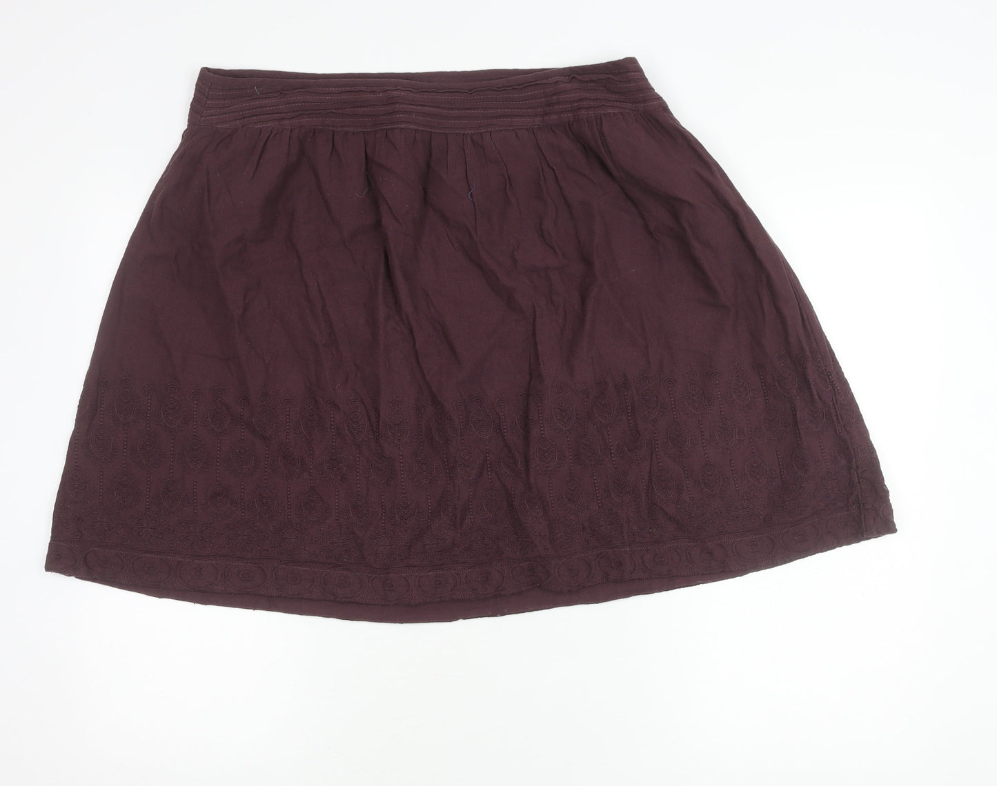 Fat Face Womens Purple Embroidered A-Line Cotton Skirt UK16