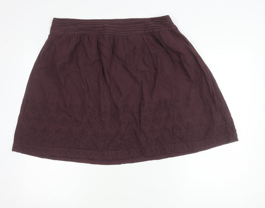 Fat Face Womens Purple Embroidered A-Line Cotton Skirt UK16