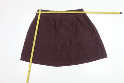 Fat Face Womens Purple Embroidered A-Line Cotton Skirt UK16