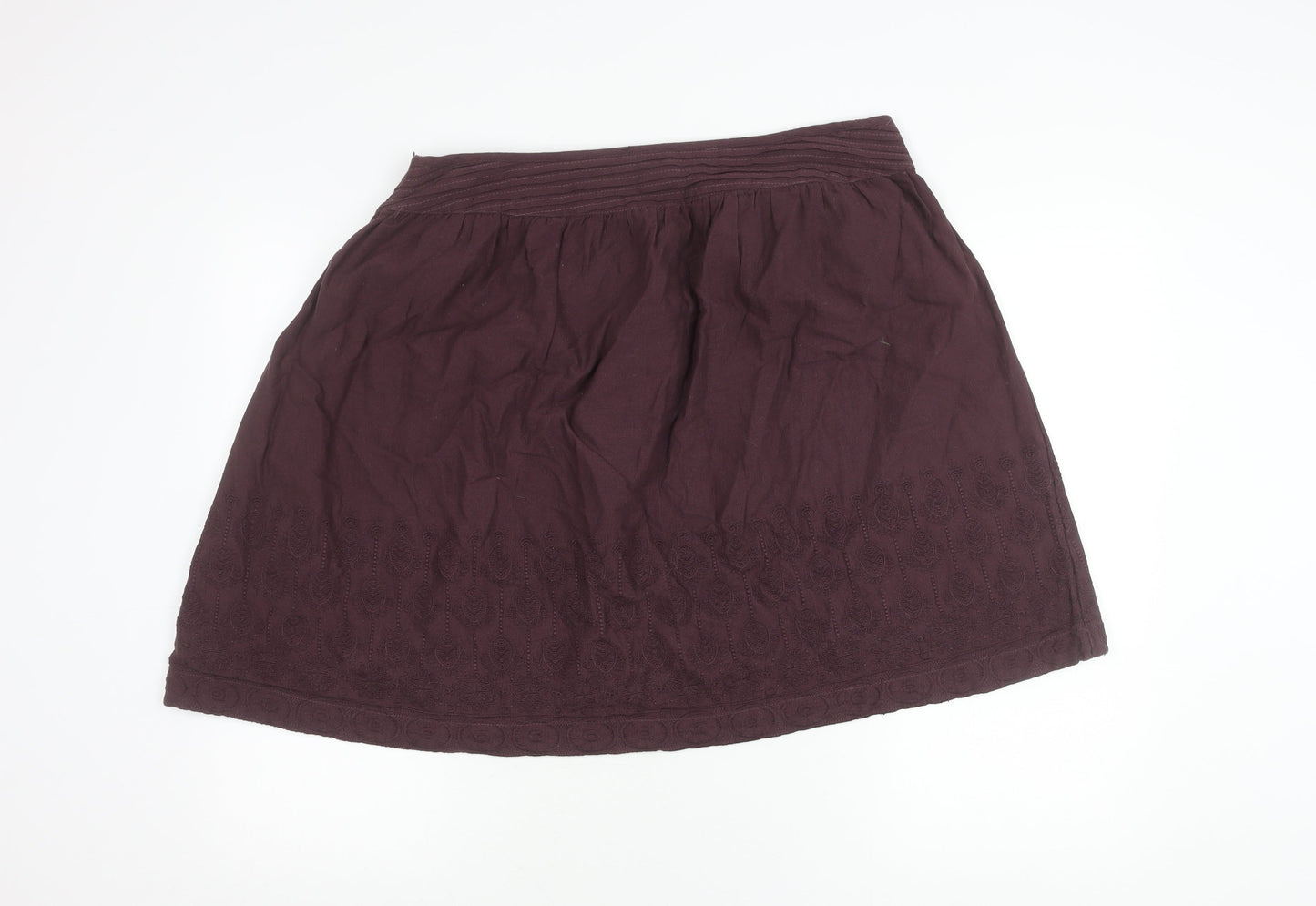 Fat Face Womens Purple Embroidered A-Line Cotton Skirt UK16