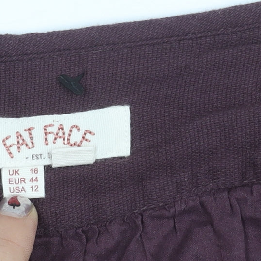 Fat Face Womens Purple Embroidered A-Line Cotton Skirt UK16
