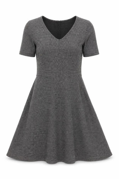 H&M Women’s Grey Fit & Flare Dress Size S V-Neck Knee Length