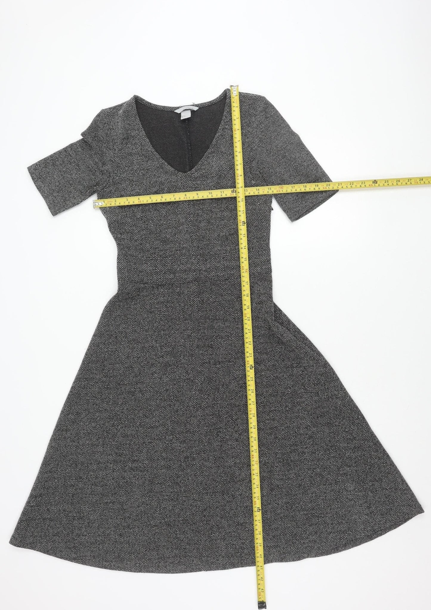 H&M Women’s Grey Fit & Flare Dress Size S V-Neck Knee Length