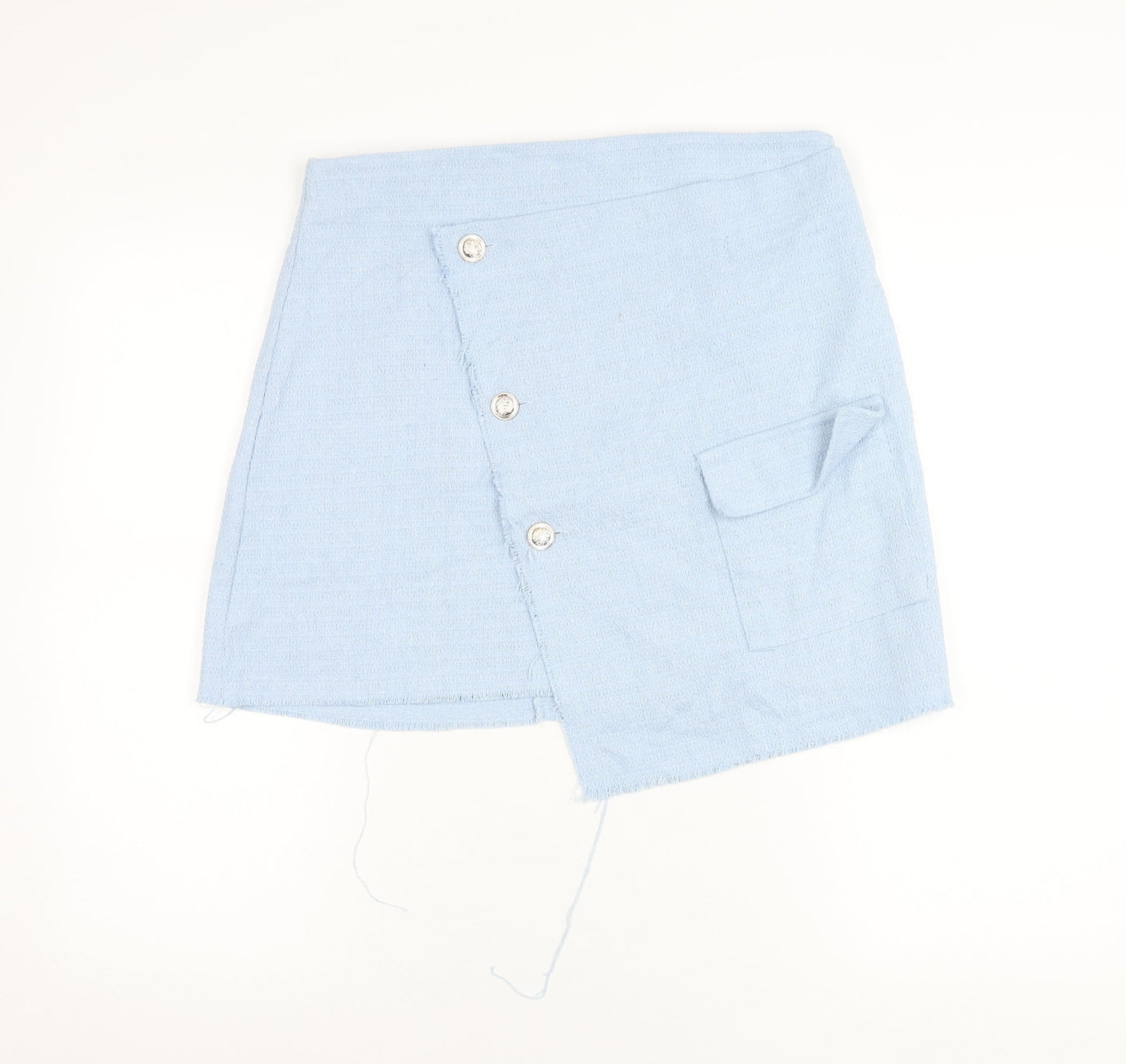 Boohoo Women’s Blue Size 14 Asymmetric Short Skirt with Buttons