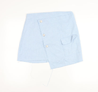Boohoo Women’s Blue Size 14 Asymmetric Short Skirt with Buttons