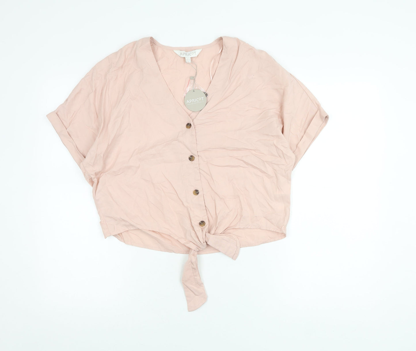 Womens UK Size 8 Apricot Pink Cropped Blouse