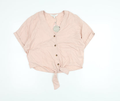 Womens UK Size 8 Apricot Pink Cropped Blouse