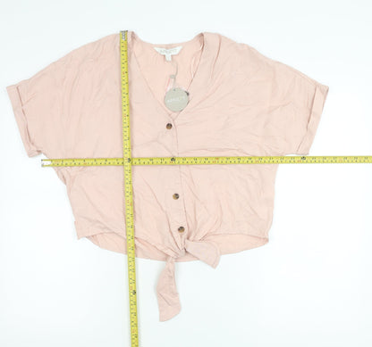 Womens UK Size 8 Apricot Pink Cropped Blouse