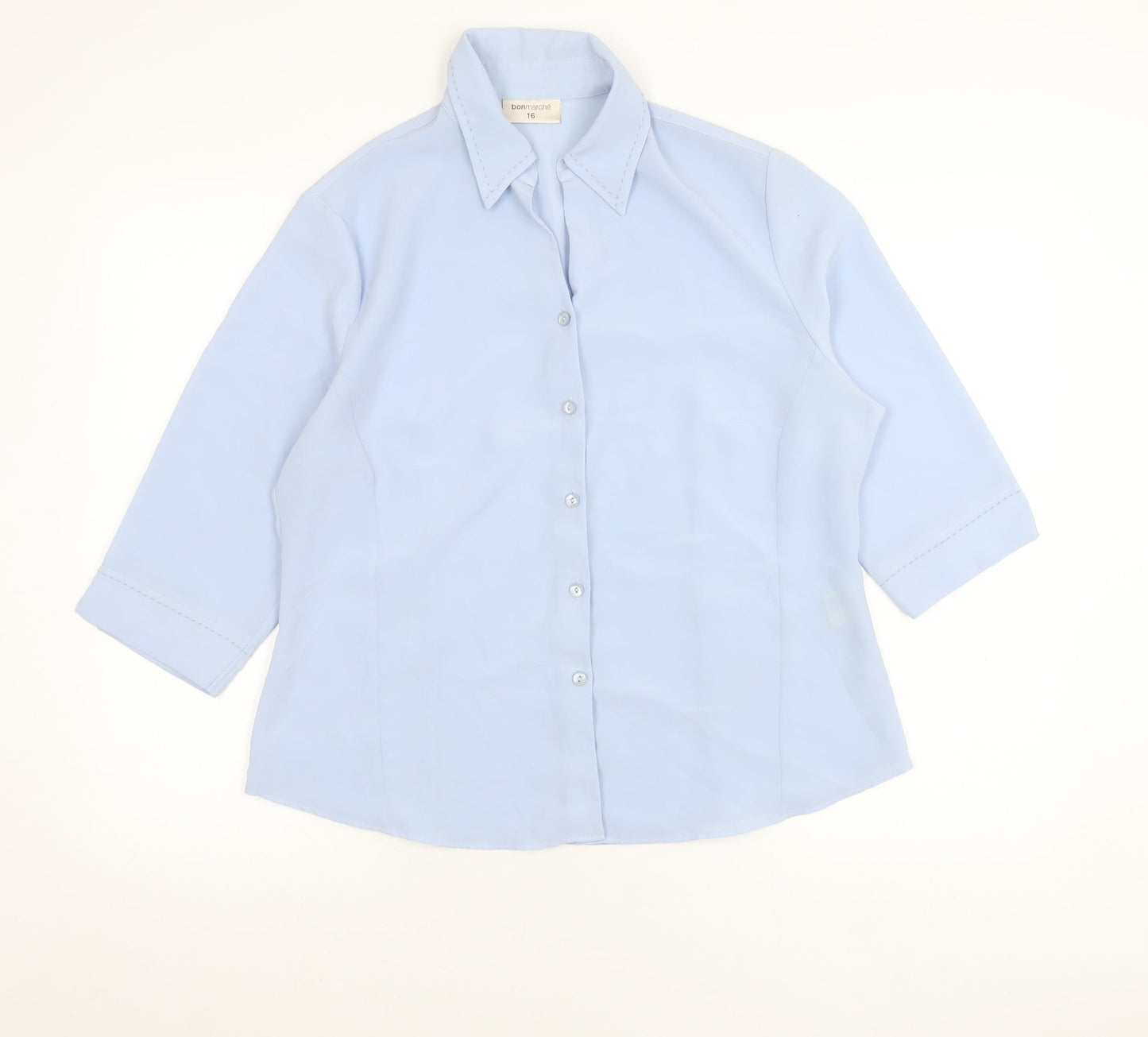 Bonmarché Womens Blue Size 16 Button-Up 3/4 Sleeve Polyester Shirt