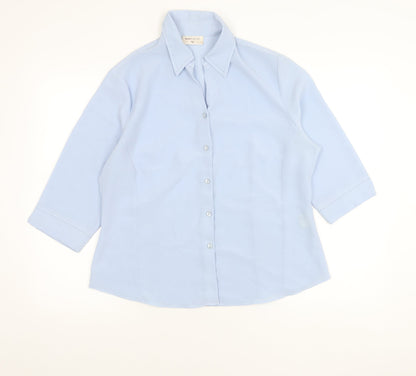 Bonmarché Womens Blue Size 16 Button-Up 3/4 Sleeve Polyester Shirt