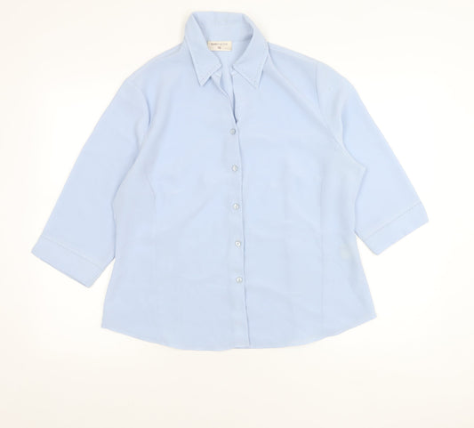 Bonmarché Womens Blue Size 16 Button-Up 3/4 Sleeve Polyester Shirt