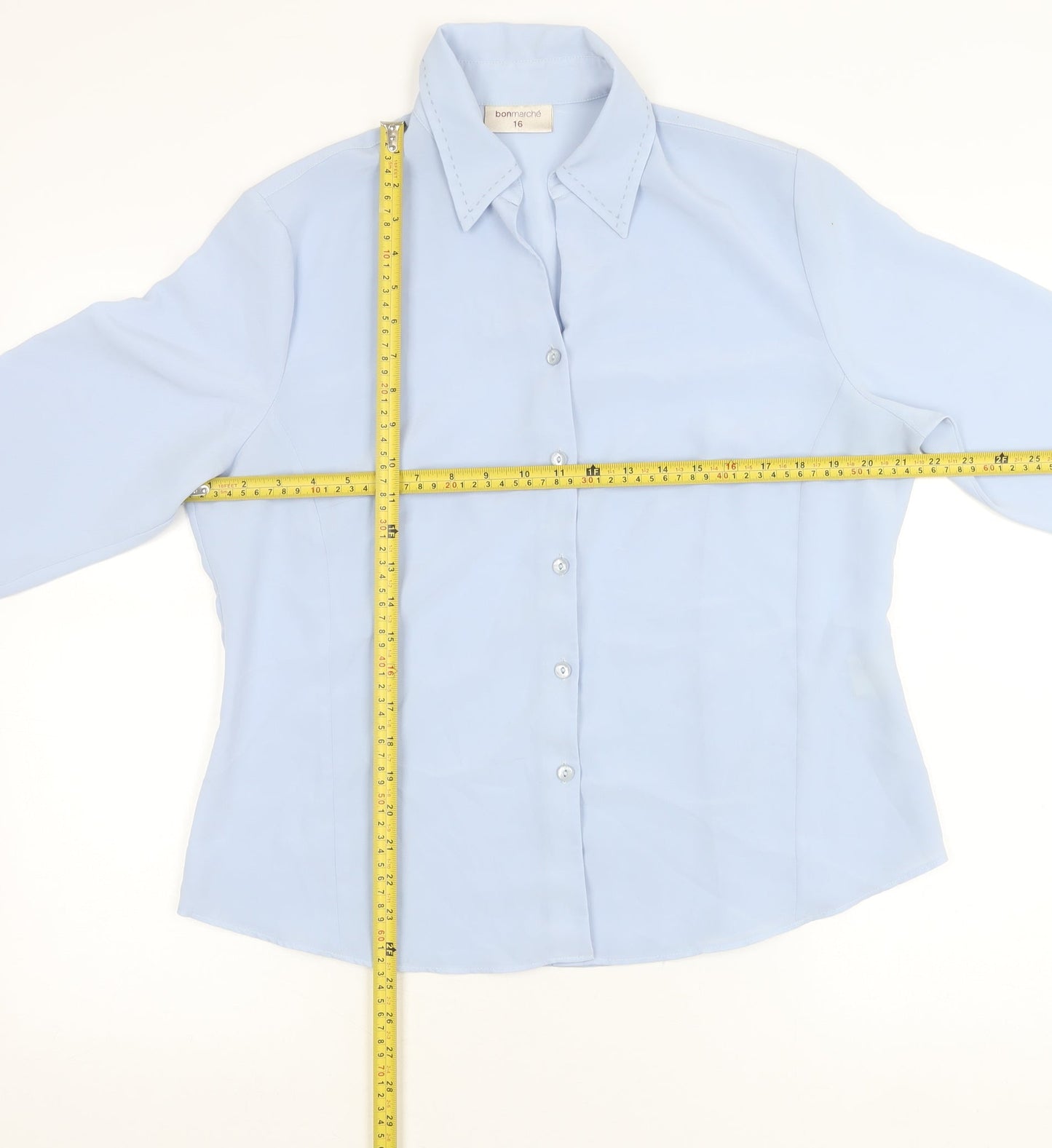 Bonmarché Womens Blue Size 16 Button-Up 3/4 Sleeve Polyester Shirt