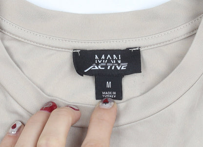 MAN Active Men's Beige Crew Neck Short Sleeve Regular Fit T-Shirt M