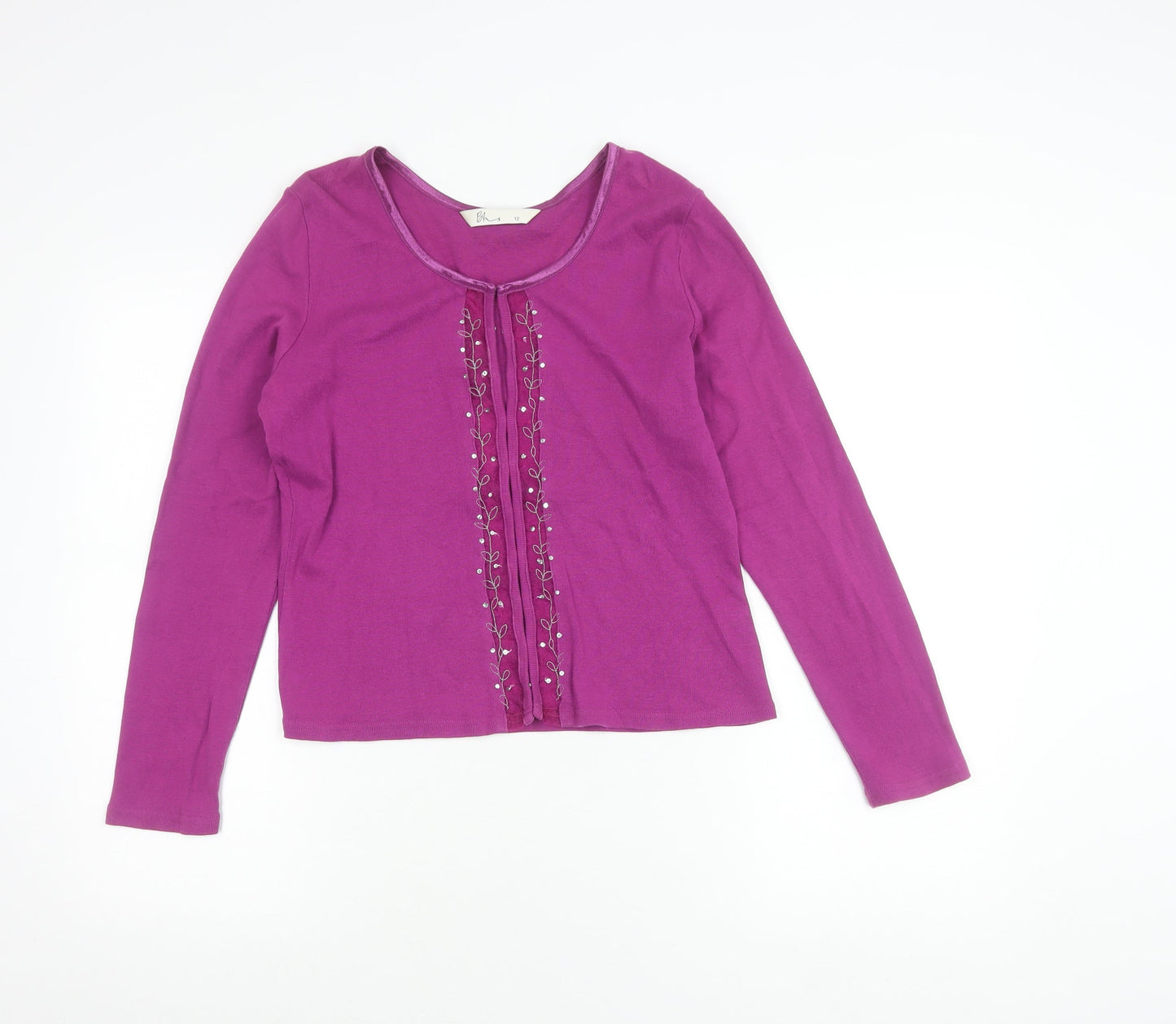 BHS Womens Purple Floral Embroidered Cardigan Knit Top Size 12
