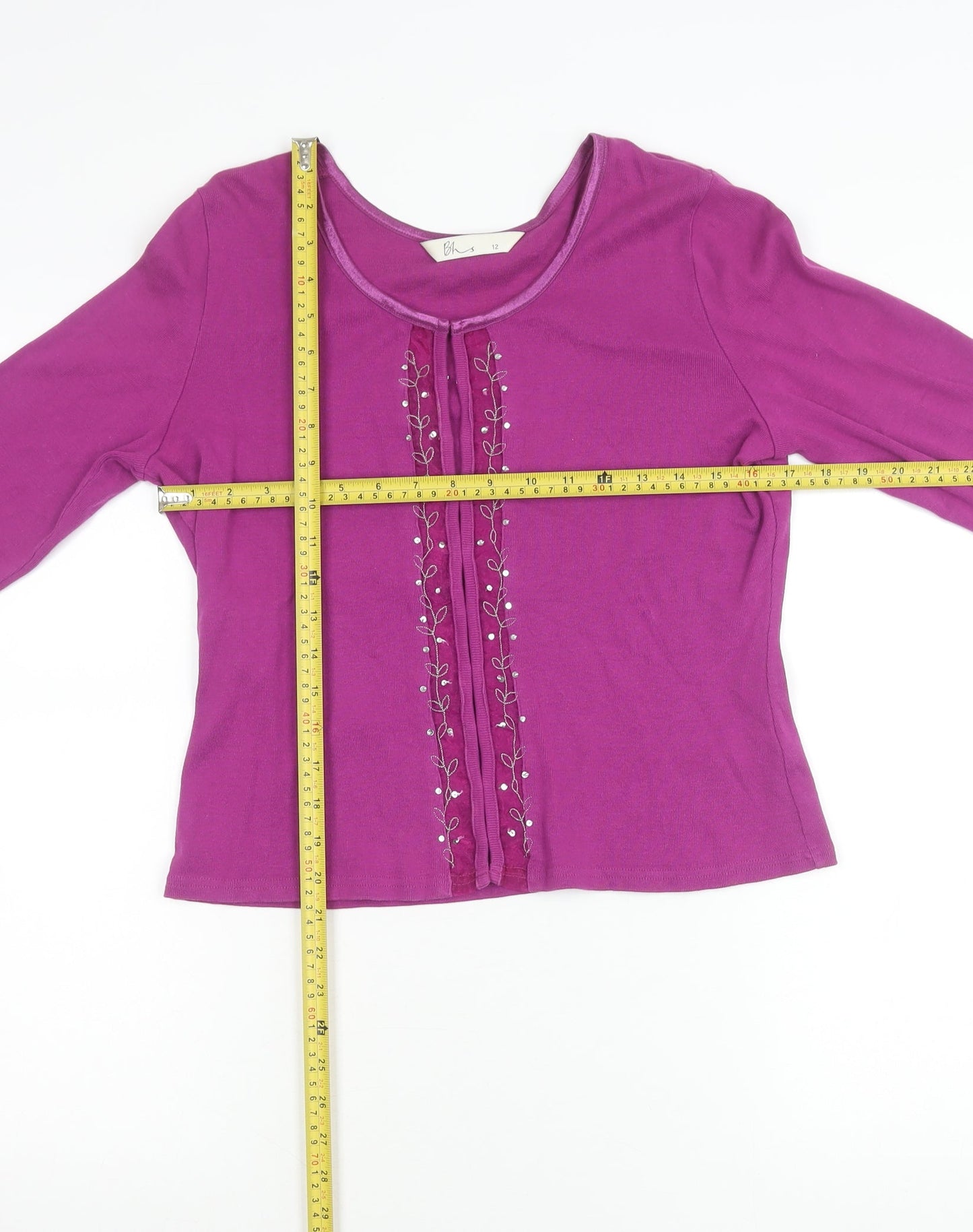 BHS Womens Purple Floral Embroidered Cardigan Knit Top Size 12