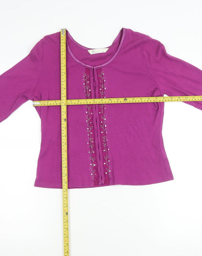 BHS Womens Purple Floral Embroidered Cardigan Knit Top Size 12