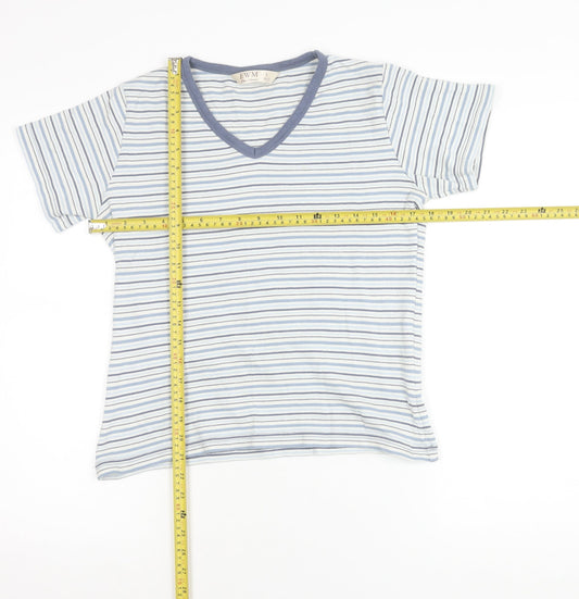 EWM Womens Blue Striped Cotton V-Neck T-Shirt Size 10