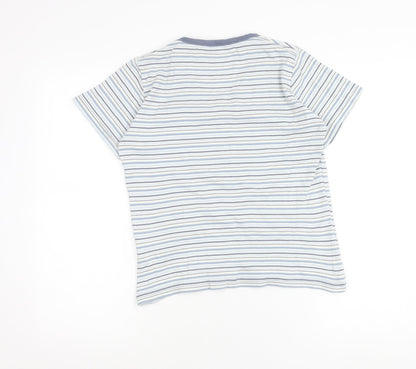 EWM Womens Blue Striped Cotton V-Neck T-Shirt Size 10