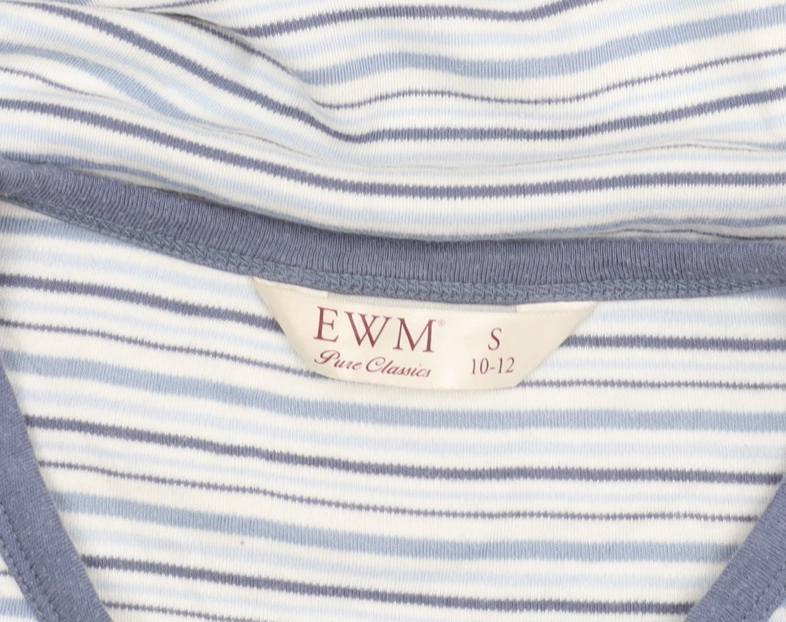 EWM Womens Blue Striped Cotton V-Neck T-Shirt Size 10