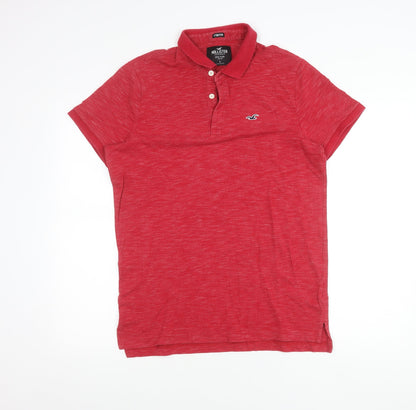 Hollister Men’s Red Slim Fit Polo Shirt L Logo Cotton Blend