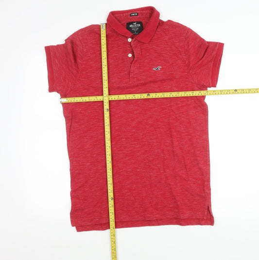 Hollister Men’s Red Slim Fit Polo Shirt L Logo Cotton Blend