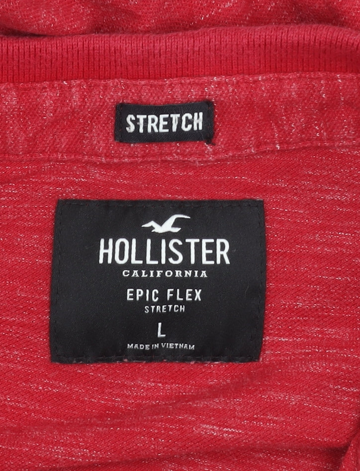 Hollister Men’s Red Slim Fit Polo Shirt L Logo Cotton Blend