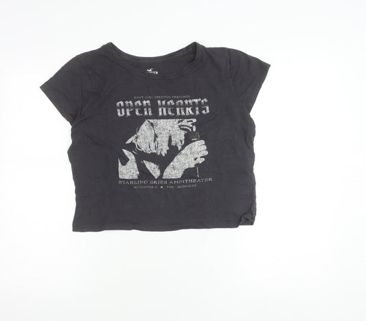 Womens UK Size L Hollister Black Cropped T-Shirt