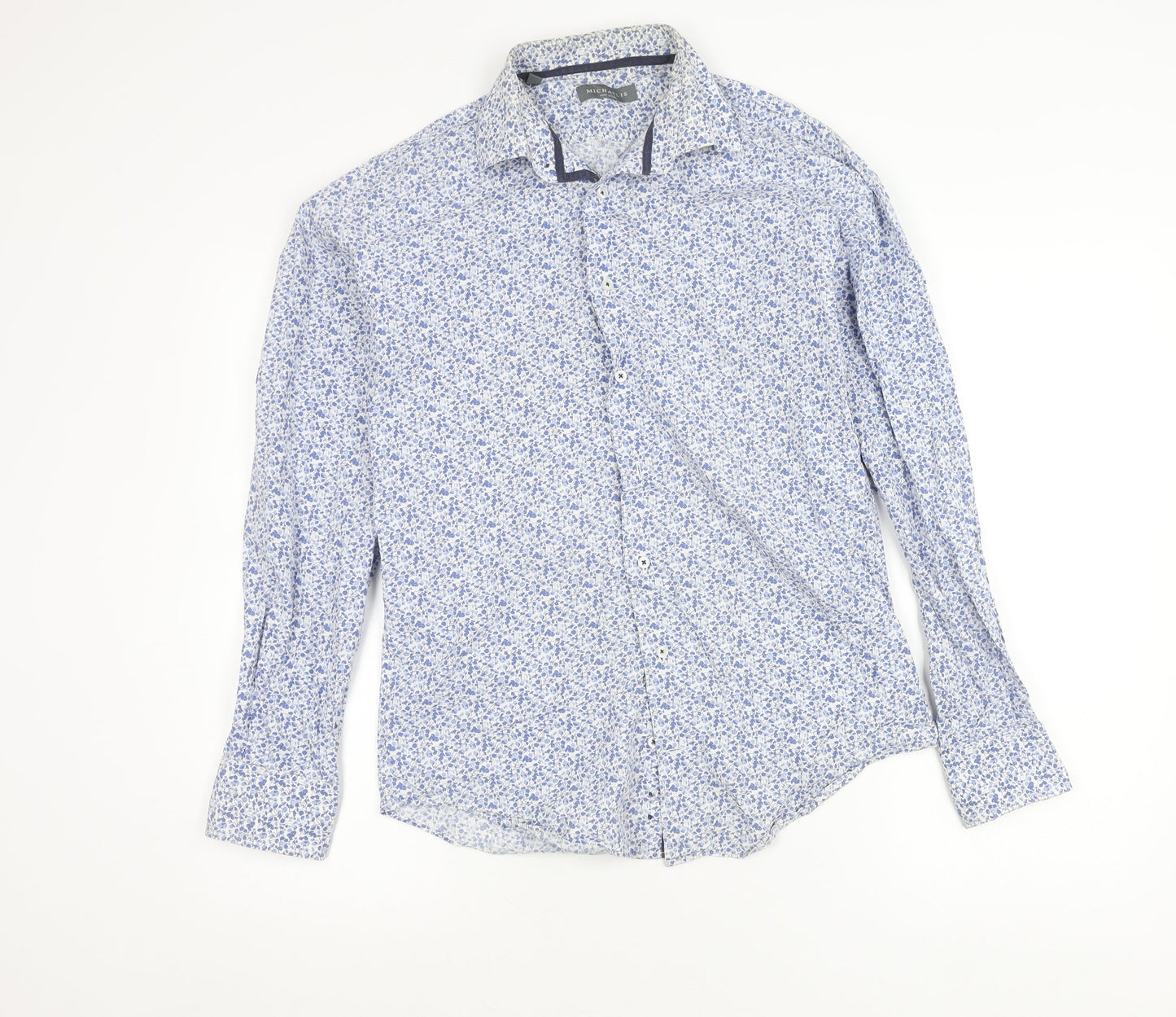 Michaelis Men's Blue Floral Cotton Long Sleeve Button-Up Shirt Size 15