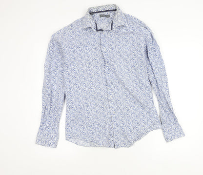 Michaelis Men's Blue Floral Cotton Long Sleeve Button-Up Shirt Size 15