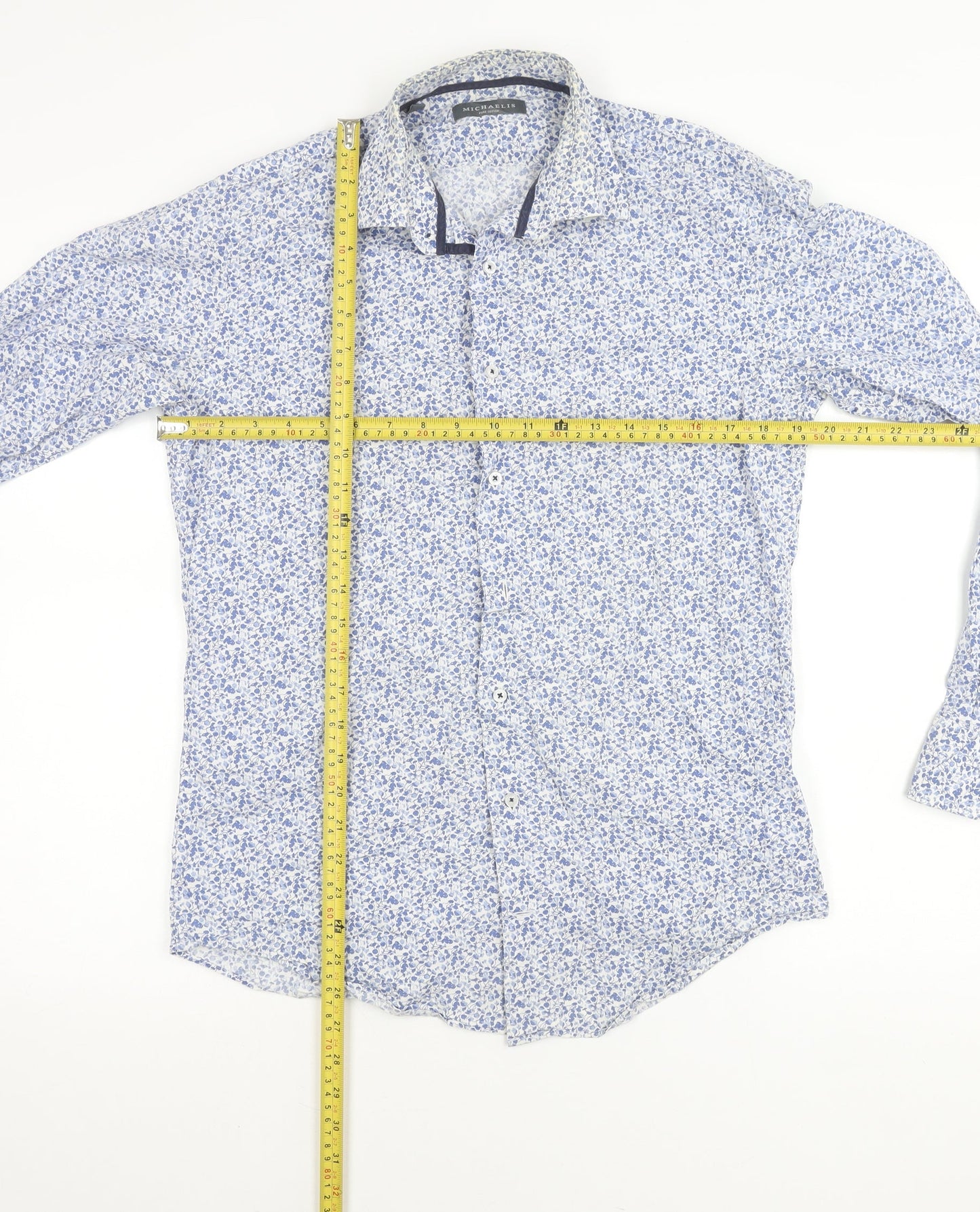 Michaelis Men's Blue Floral Cotton Long Sleeve Button-Up Shirt Size 15